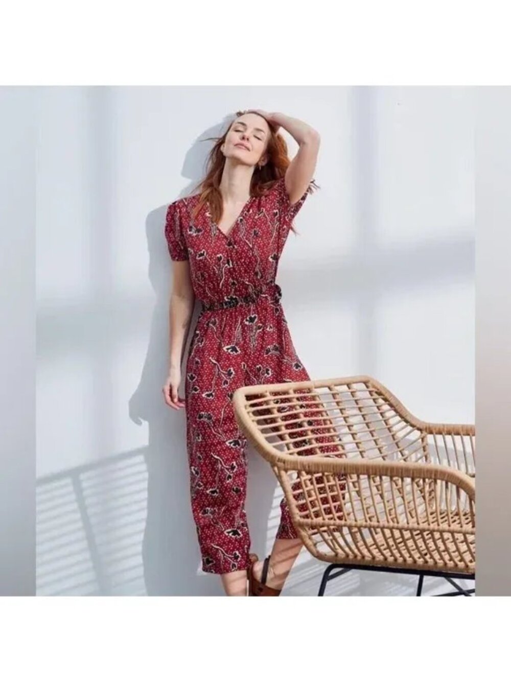 FatFace Red Rachel Pressed Flowers Jumpsuit, Size 12